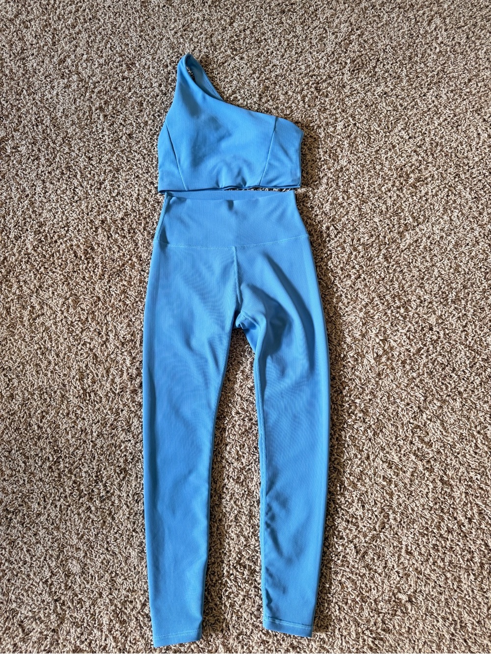 WILLO One-Shoulder Crop Top and High-Waist Leggings Set - Blue - Picture 2 of 5